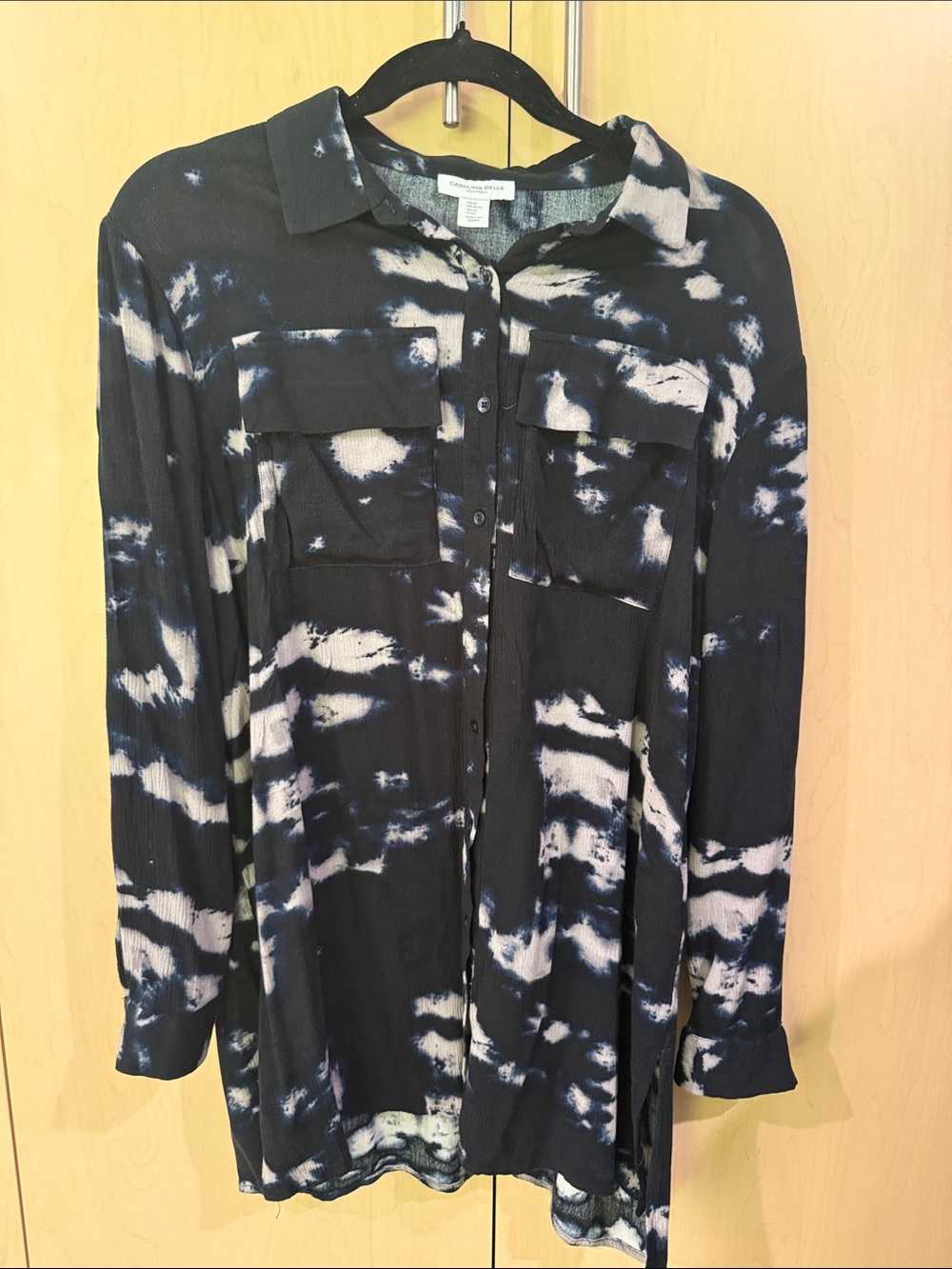 Carolina Belle Black and White Tie-Dye Button-Front Shirt Jacket